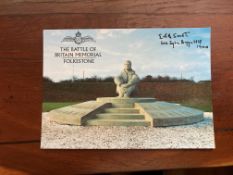 Battle of Britain Memorial Postcard signed E B B Smith 610 sqn Biggin Hill 1940 WW2 BoB Postcard
