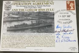 Royal Navy H.J. Gordon, F. Akehurst, L. Luker, L. King and R.E.R Richards signed 45th ann of