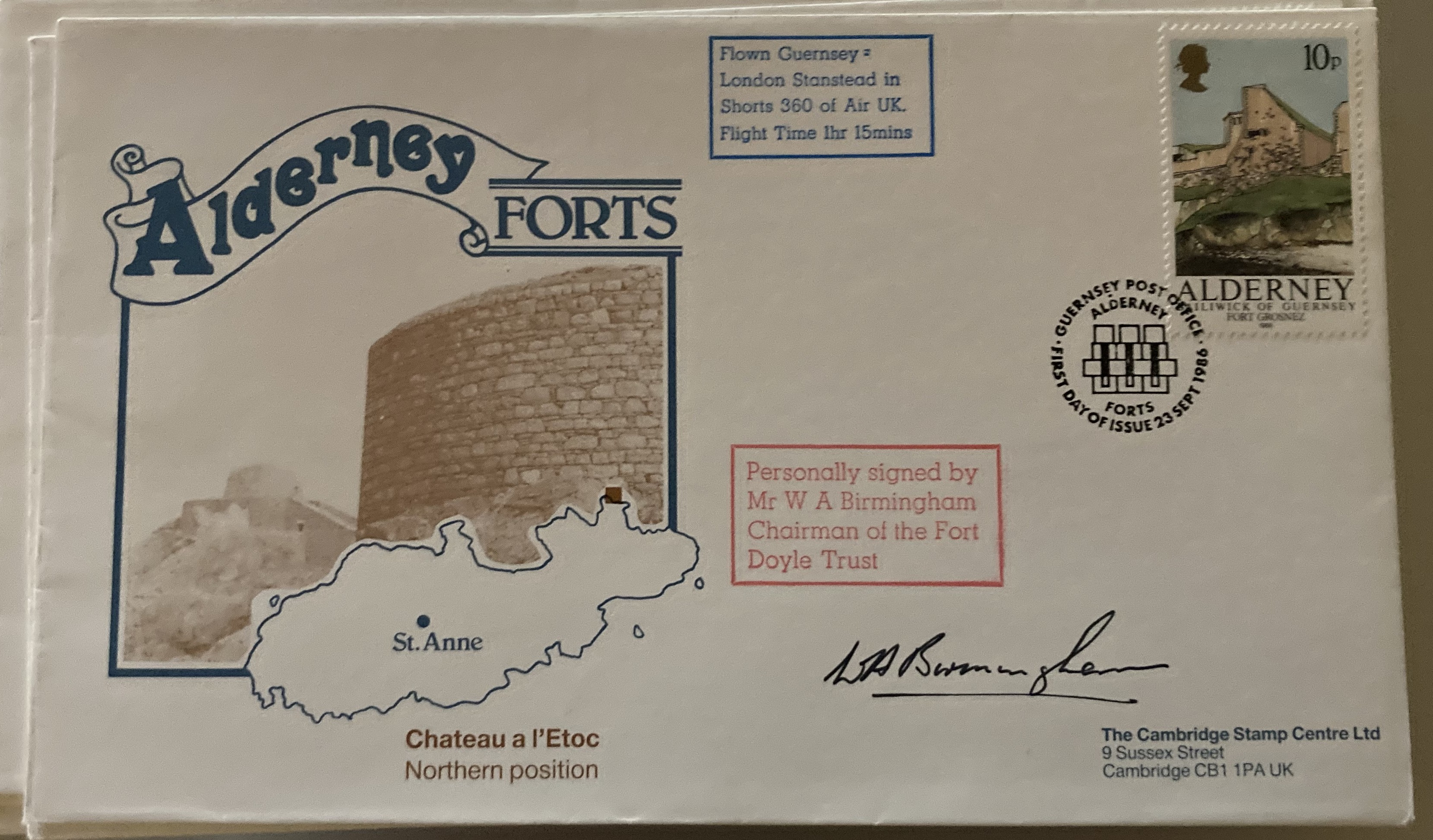 RAF W A Birmingham - Chairman of the Fort Doyle Trust signed Alderney Forts Chateau a L'Etoc