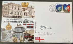WW2 Royal Navy Rear Admiral J J Blackham BA signed RNSC(6)4 50th ann of the Liberation of Europe 8