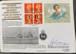 Royal Navy Rear Admiral Sir Paul Greening signed HMS Superb 70th Birthday Greetings to HM Queen