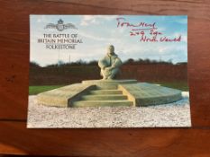 Battle of Britain Memorial Postcard signed Tom Neil 249 sqn 1940 WW2 BoB Postcard Capel Le Ferne.