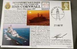 Royal Navy Capt A.K. Dymock signed Devonport Navy Days HMS Cornwall 23-25 Aug 1997 Naval FDC. Good