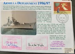 Royal Navy Cdr P Fisher and Lt Cdr PT De Jonghe signed HMS Edinburgh Armilla Deployment 1996/97