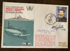 WW2 Tirpitz Raid A Joplin 617 sqn A Lightoller CO sub Rorqual signed Navy cover. RNSC12. 1973