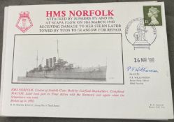 Royal Navy PT Williamson signed HMS Norfolk Attacked by Junkers 87s and 88s at Scapa Flow 16 May
