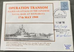 Royal Navy Capt RLB Cunliffe and W Wheeler signed HMS Illustrious Operation Transom Allied Attack on