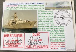Royal Navy Commander M Knibbs and Sub Lt JD Seddon signed HMS St Albans 1st Deployment-Task Force