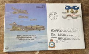 RAF B32 50th anniv of the Start of the Design of the Boeing B 17 Fortress cover signed Air Cmdre Ron