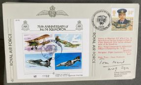 RAF WW2 Wg Cdr Tom F Neil DFC AFC 249 sqn signed JSF 15 75th ann of no74 sqn 15 Sep 92 RAF FDC. Good