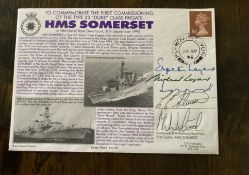 Duke Somerset, Adm M Layard signed HMS Somerset multi signed 5 VIPS Navy cover. Good condition. We