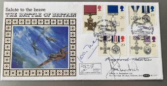 WW2 heroes rare multiple signed Benham 1990 Gallantry FDC BLCS57. Autographed by aces Laddie
