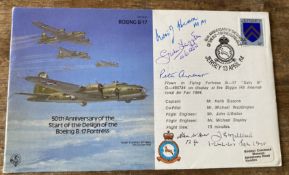 5 BOB vets signed cover. RAF B32 50th anniv of the Start of the Design of the Boeing B 17 Fortress