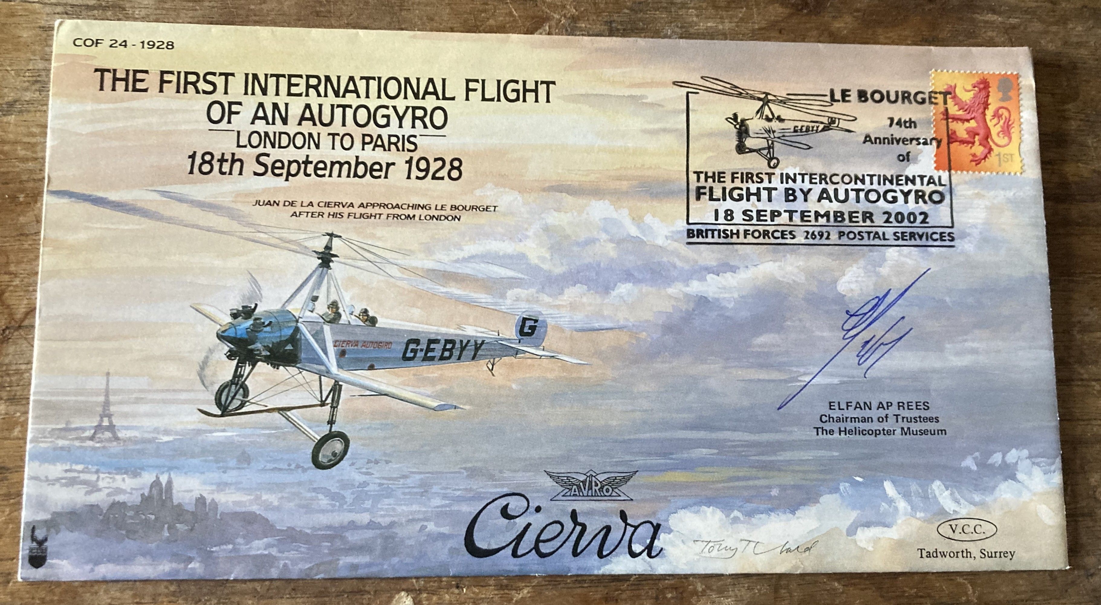 RAF The First International Flight of an Autogyro London to Paris 18 Sept 1928 COF 24 - 1928 cover