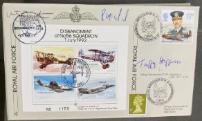 RAF WW2 Wg Cdr F.W. Taffy Higginson OBE DFC DFM +2 signed JSF 14 disbandment of no56 Sqn 1 July 1992