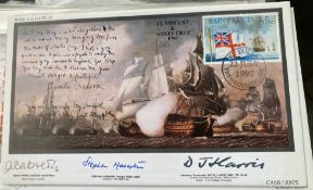 Royal Navy Capt Angel Cabrera, Stephen Howarth and Lt Cdr David Harris MBE signed RNSC 6(21) Horatio