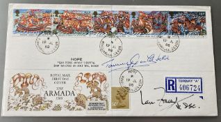 Victoria Cross winners WW2 Tommy Gould VC, Ian Fraser VC signed rare 1988 Armada FDC, with scarce