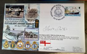 Royal Navy WW2 Fred Slater signed RNSC(6)3 50th ann of the Institution of the Fleet Air Arm's
