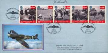 WW2 fighter ace Johnnie Houlton DFC 1st Dday victory signed FDC 50th Anniversary of D-DAY Stamped