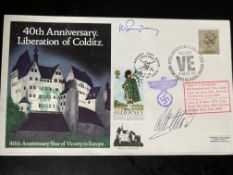 WW2 Colditz Castle Liberation cover signed by POWs Lt J Pumphrey and Lt D Moir. Rare number 15 of 50