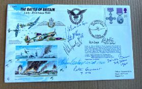 WW2 Rare Battle of Britain Sailor Benn 219 sqn, Peter Fox 56 sqn multiple signed RAF cover. 50th ann