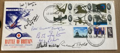 WW2 RARE Battle of Britain aces signed 1965 BOB 25th ann FDC inc Bob Foster, G W Benn, P Ayerst, A