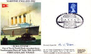Rare Titanic survivor B.V. Dean signed Maritime England-1982 R.M.S Titanic FDC. Bertram Dean was