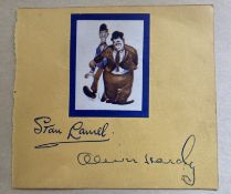 Stan Laurel Oliver Hardy comic legends signed vintage autograph album page. Laurel and Hardy were