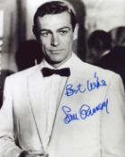 Sean Connery signed 10x8inch black and white James Bond photo.