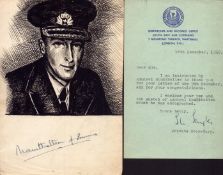 Lord Mountbatten signed sketch and letter.
