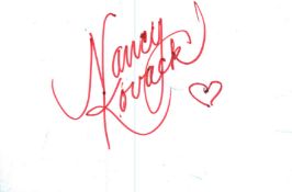 Nancy Kovack signed 6x4inch white card.