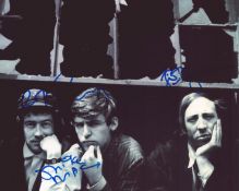 The Scaffold - Mike McCartney, Roger Mcgough and John Gorman signed 10x8inch black and white photo.