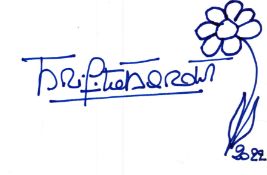 Brigitte Bardot signed 6x4inch white card.