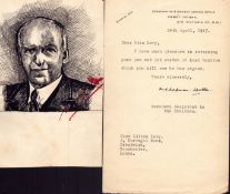 Lord Woolton - Minister of food during WW2 signed sketch