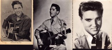 Collection of 3 Elvis Presley black & white photographs. 2 with printed signature.