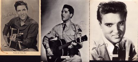 Collection of 3 Elvis Presley black & white photographs. 2 with printed signature.