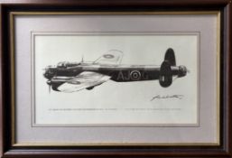 Framed artwork of a Guy Gibson Lancaster by Frank Wooton. Limited Edition and signed by artist.