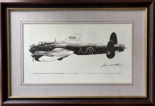 Framed artwork of a Guy Gibson Lancaster by Frank Wooton. Limited Edition and signed by artist.