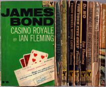 Collection of 9 Ian Flemming's James Bond books. Including titles Casino Royale, Dr. No,