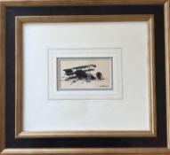 Framed artwork of crashed Fokker Tri-Plane by David Shepherd, commissioned by Johnnie Johnson for