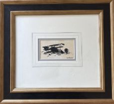 Framed artwork of crashed Fokker Tri-Plane by David Shepherd, commissioned by Johnnie Johnson for