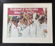 Michael Vaughan signed and framed colour photograph of the England cricket team celebrating their