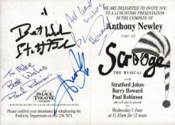 Anthony Newley, Paul Robinson and 2 others signed 8x6inch Scrooge card.