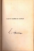 C J Hambro signed I Saw It Happen in Norway 1940, hardback, inscribed.