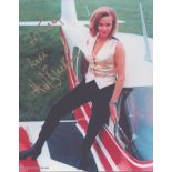 Honor Blackman signed 10x8inch Pussy Galore Goldfinger colour photo. Dedicated.