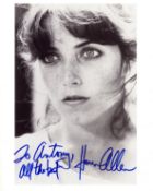 Karen Allen signed 10x8inch black and white photo. Dedicated.