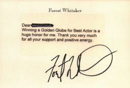 Forest Whitaker signed card with unsigned 10x8inch colour photo.