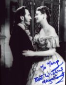 Hazel Court signed 10x8inch black and white photo. Dedicated.