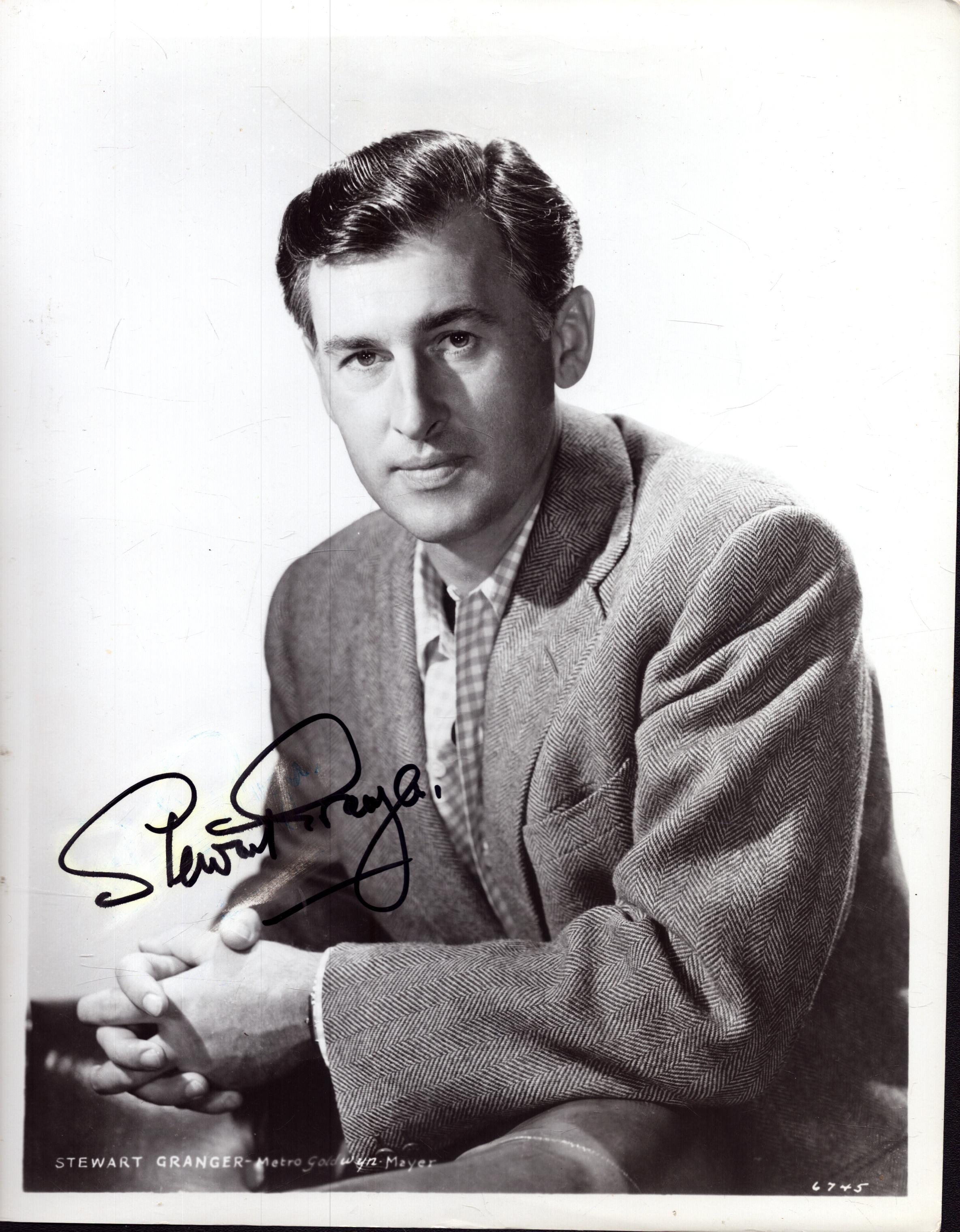 Stewart Granger signed 10x8inch black and white photo.