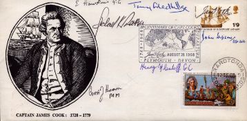 J Gibson, H Flintoff, E Hawkins, C Hearn, J Gledhill and Pratt signed 'Captain James Cook 1728-1779'